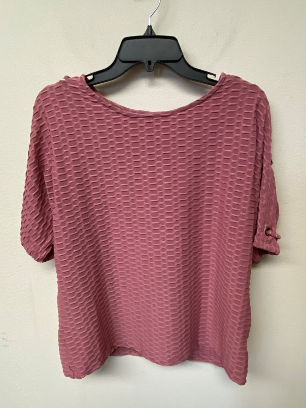 NY Collection Women's Short Sleeve Honeycomb Textured Grommet Top Size PL NWT